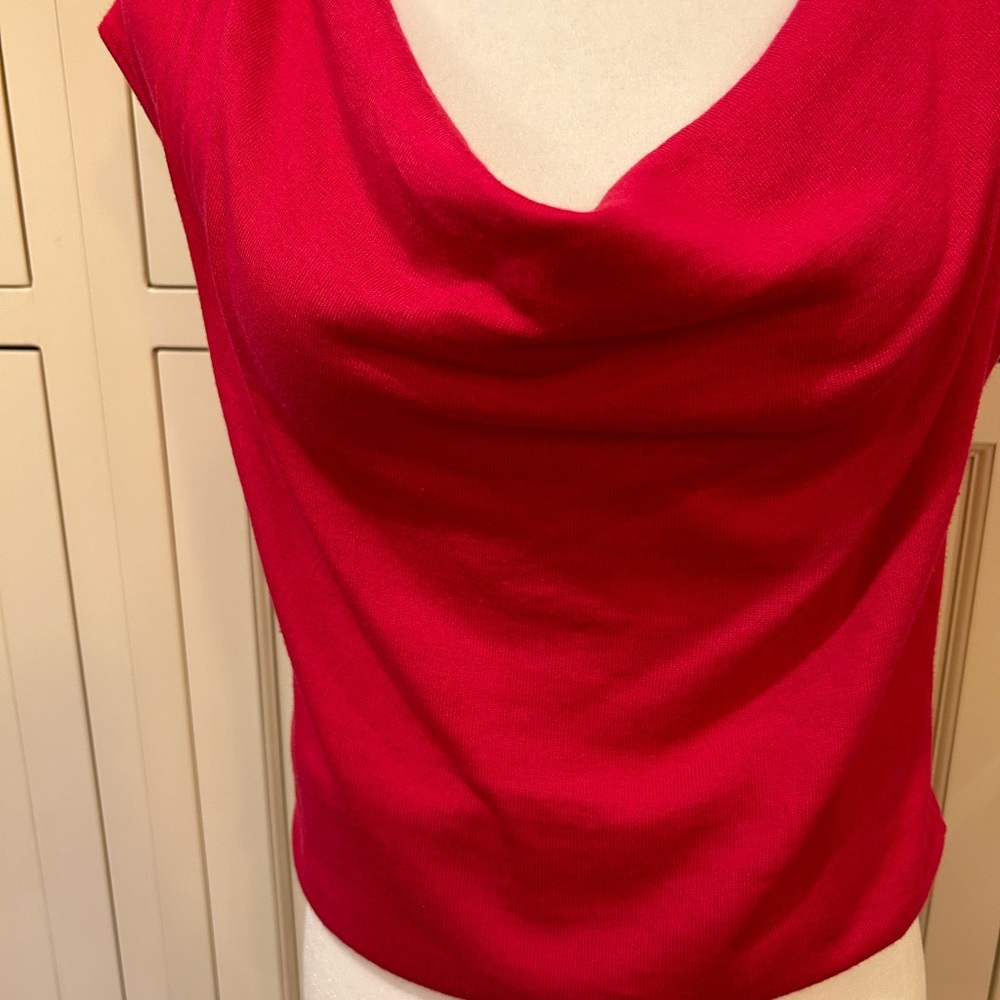 Red short sleeve knit top with drape neckline.  Medium.  Very good condition